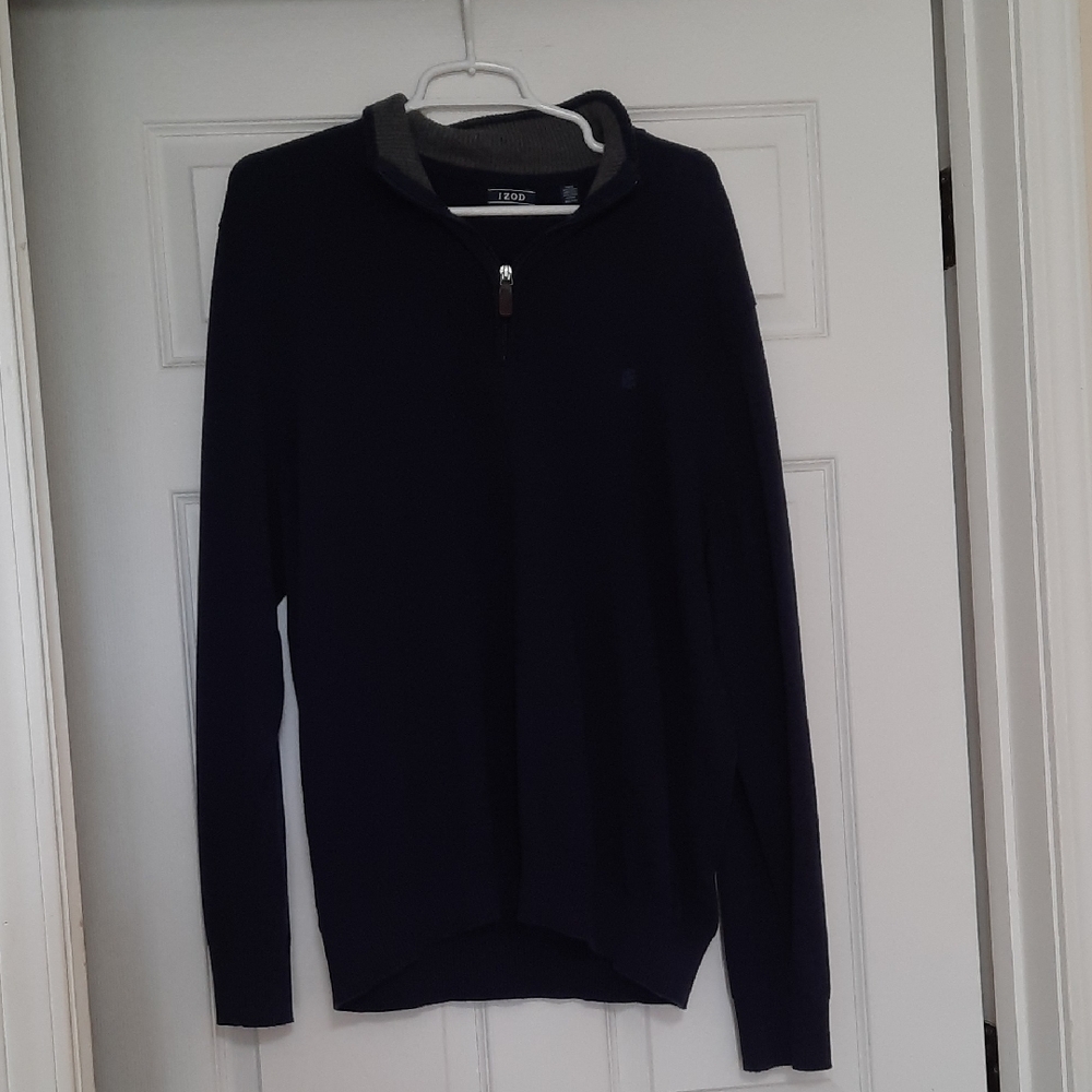 Men's XL Navy Blue Zip Vneck Cotton Sweater